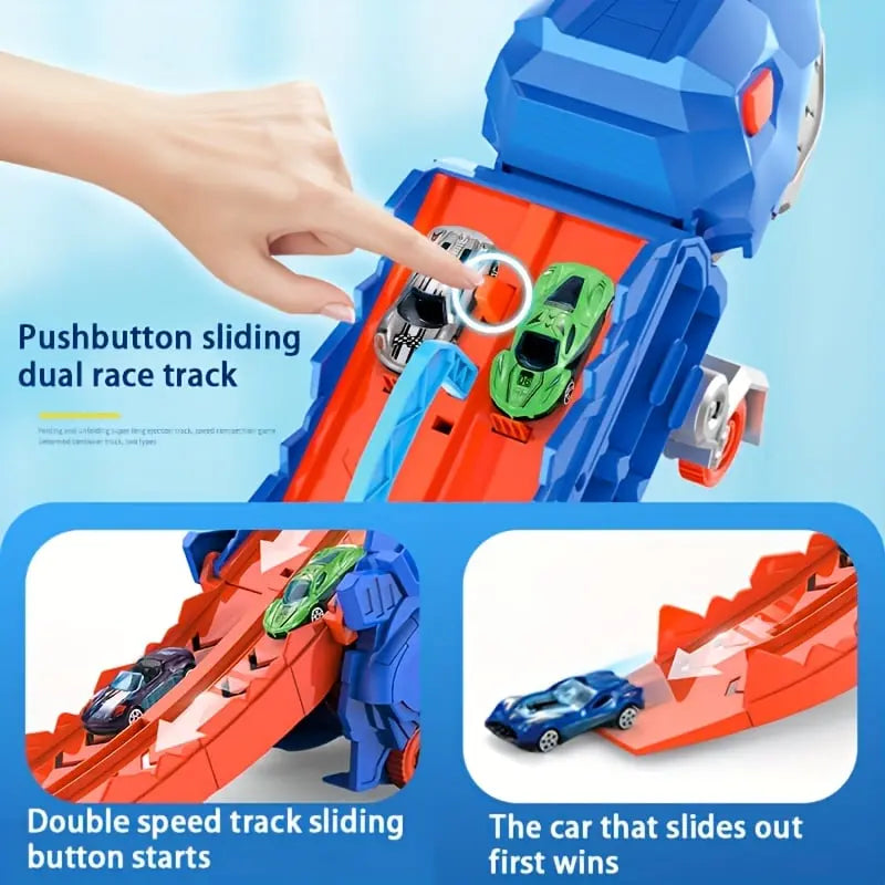 Dinosaur Transporter – Foldable Race Track with Metal Cars Homezys