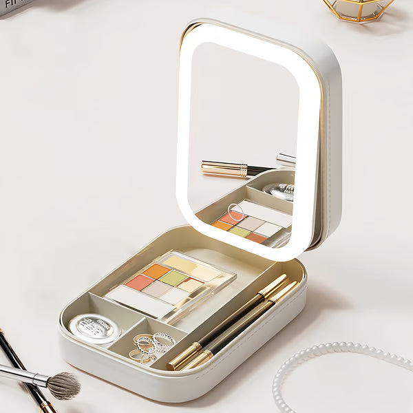 Portable Makeup Organizer — Compact LED Mirror with Adjustable Lighting Homezys
