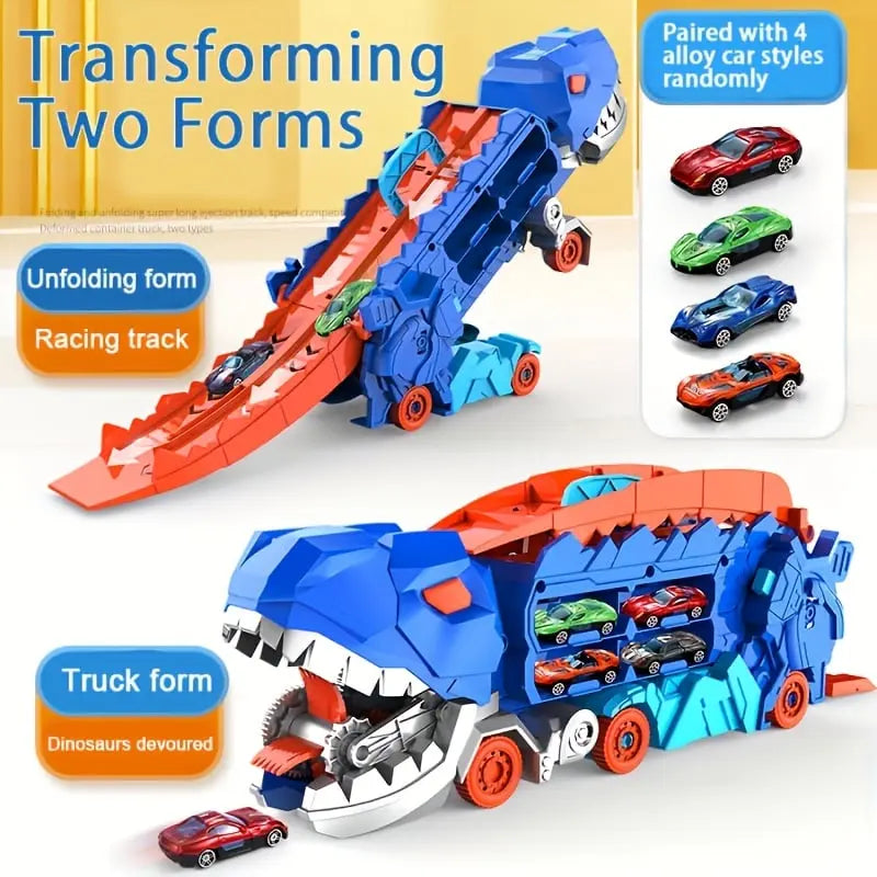 Dinosaur Transporter – Foldable Race Track with Metal Cars Homezys