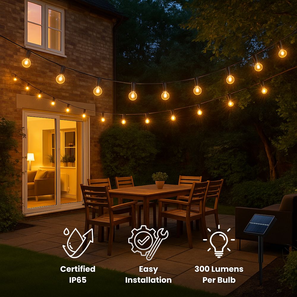 Solar-Powered Outdoor String Lights — 15 Meters Warm White LED Waterproof Homezys