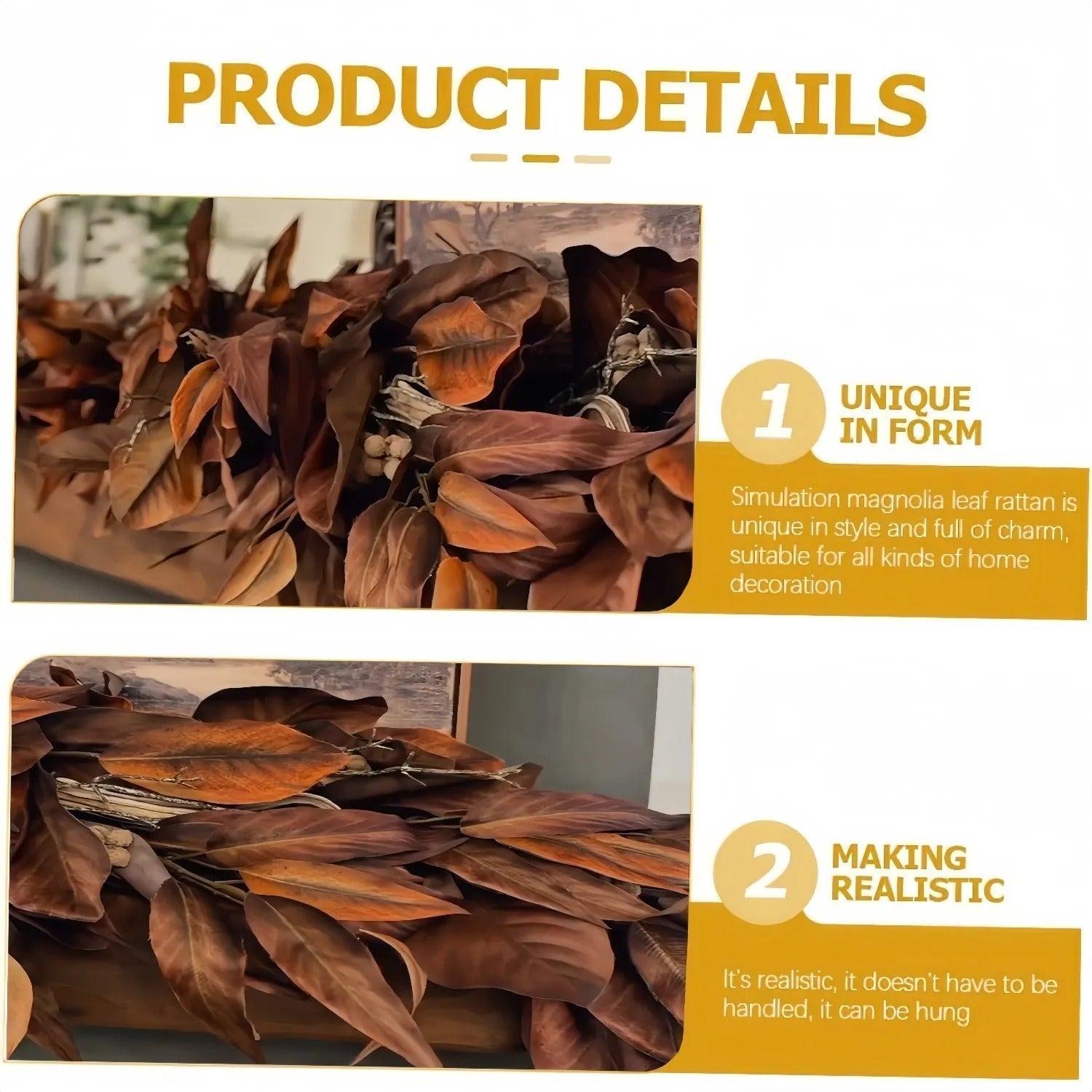 Brown Magnolia Leaf Garland – Realistic Autumn Decoration for Indoor and Covered Outdoor Areas Homezys