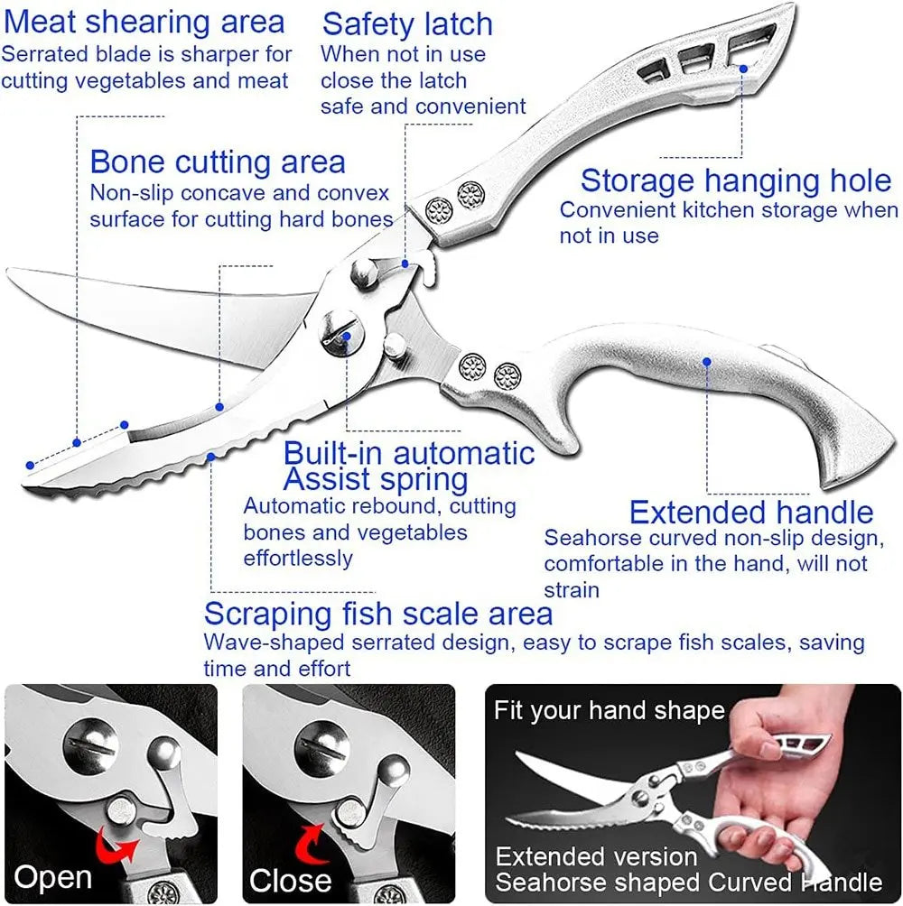 Stainless Steel Poultry Shears Extra Strong – Cuts Bones, Meat & Fish Homezys