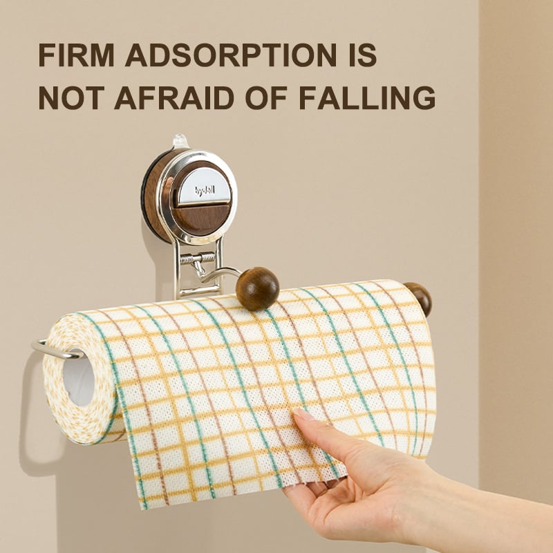 Drill-Free Paper Towel Holder – Kitchen Organizer with Suction Cup and Spring Rod Homezys