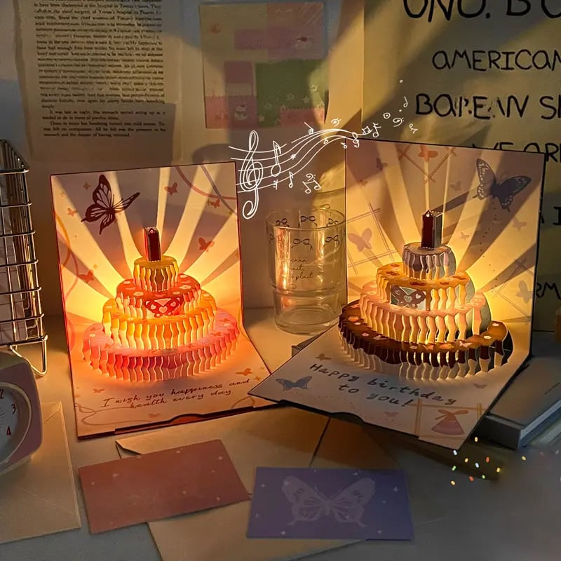 3D Pop-up Birthday Card – Handmade Greeting Card with LED Light and Music Homezys