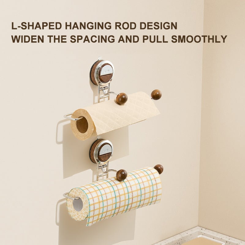 Drill-Free Paper Towel Holder – Kitchen Organizer with Suction Cup and Spring Rod Homezys