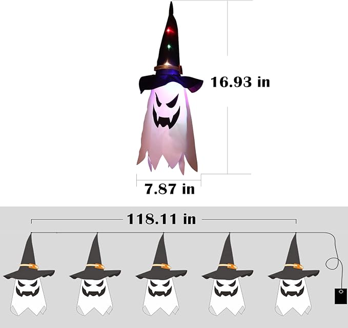 Halloween Decorations, 5-Pack LED Lantern String Lights, Wizard Hat Ghost Hanging Lights, Spooky Atmosphere Halloween Party Decorations for Indoor Porches or Patio Gardens (Ghost) Mivoza Deutschland