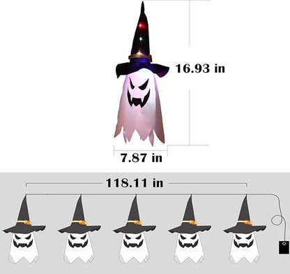 Halloween Decorations, 5-Pack LED Lantern String Lights, Wizard Hat Ghost Hanging Lights, Spooky Atmosphere Halloween Party Decorations for Indoor Porches or Patio Gardens (Ghost) Mivoza Deutschland