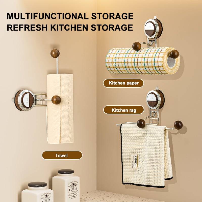 Drill-Free Paper Towel Holder – Kitchen Organizer with Suction Cup and Spring Rod Homezys