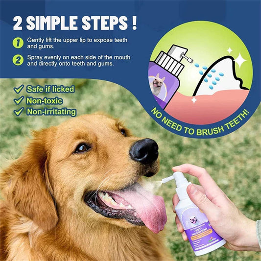 Natural Dental Spray for Pets - Eliminates bad breath, remove tartar & gum disease Homezys