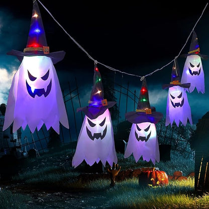 Halloween Decorations, 5-Pack LED Lantern String Lights, Wizard Hat Ghost Hanging Lights, Spooky Atmosphere Halloween Party Decorations for Indoor Porches or Patio Gardens (Ghost) Mivoza Deutschland