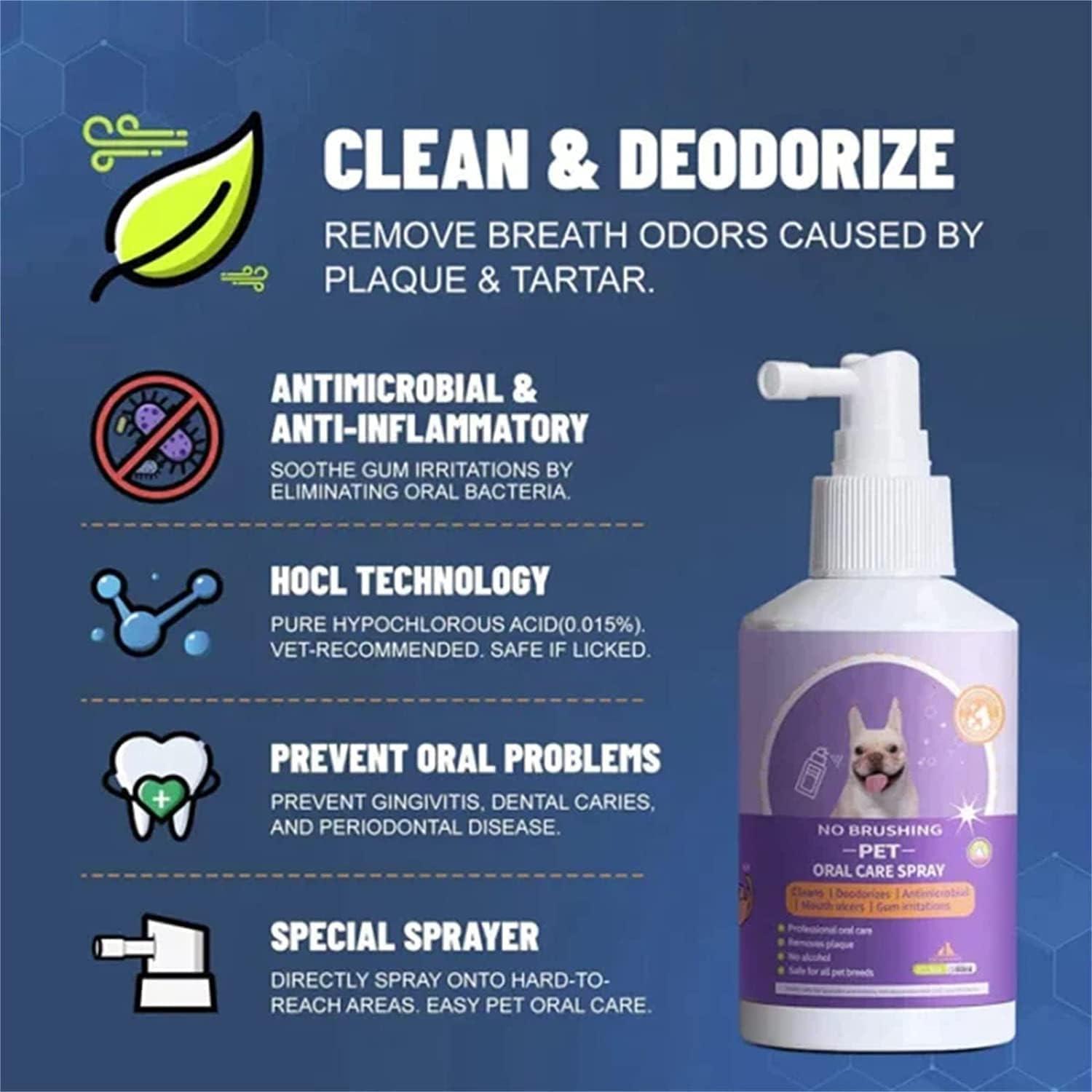 Natural Dental Spray for Pets - Eliminates bad breath, remove tartar & gum disease Homezys
