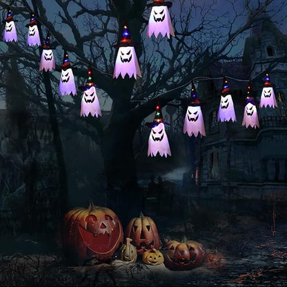 Halloween Decorations, 5-Pack LED Lantern String Lights, Wizard Hat Ghost Hanging Lights, Spooky Atmosphere Halloween Party Decorations for Indoor Porches or Patio Gardens (Ghost) Mivoza Deutschland