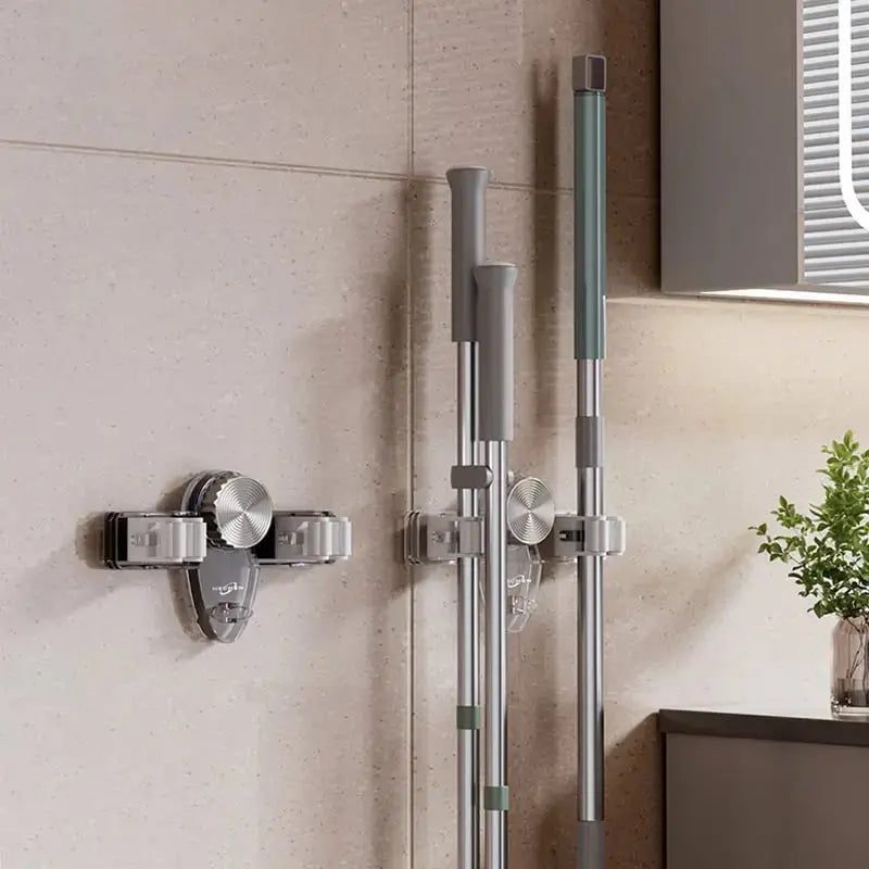 Broom clip with suction cups - Space-saving wall bracket with adjustable hooks Zorenza