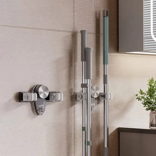 Broom clip with suction cups - Space-saving wall bracket with adjustable hooks Zorenza