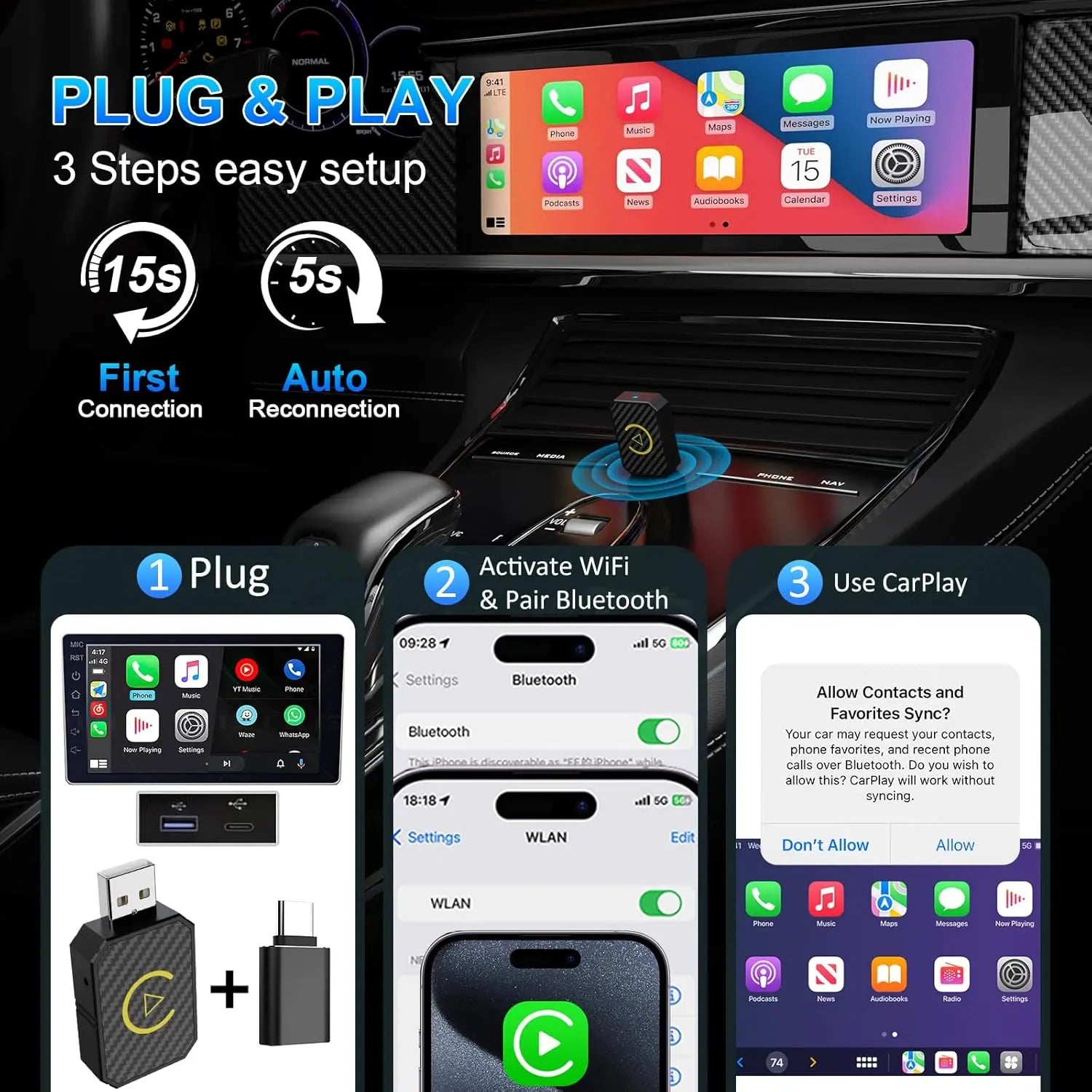 Wireless CarPlay and Android car adapter Homezys