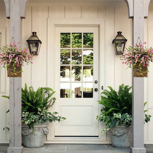 Hydrangea Rattan Basket – Cream-Colored Flower Door Hanging Decoration Homezys