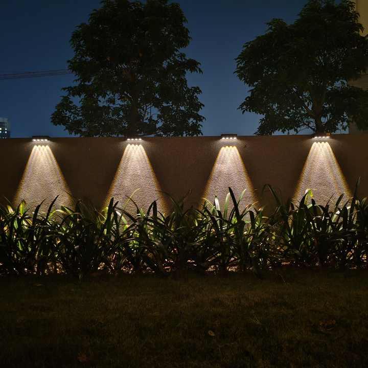 RGB solar wall light for terrace and façade with 4-sided lighting and color selection Mivoza Germany