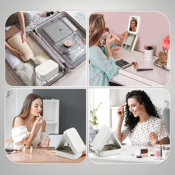 Portable Makeup Organizer — Compact LED Mirror with Adjustable Lighting Homezys