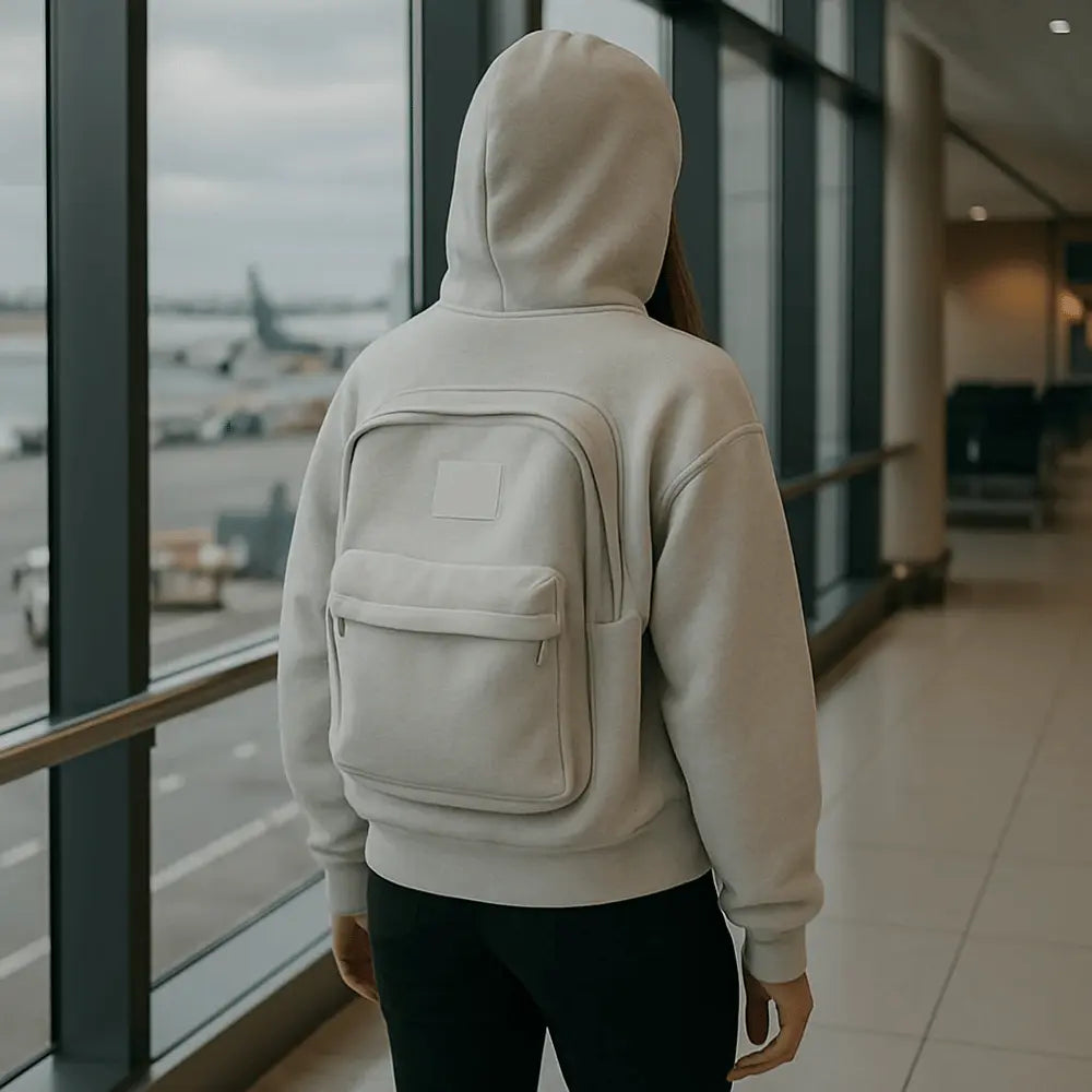 Reise-Hoodie mit Rucksack — Spart Platz & Zusatzkosten beim Fliegen Mivoza Deutschland