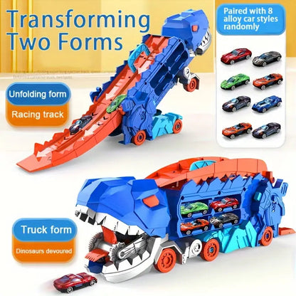 Dinosaur Transporter – Foldable Race Track with Metal Cars Homezys