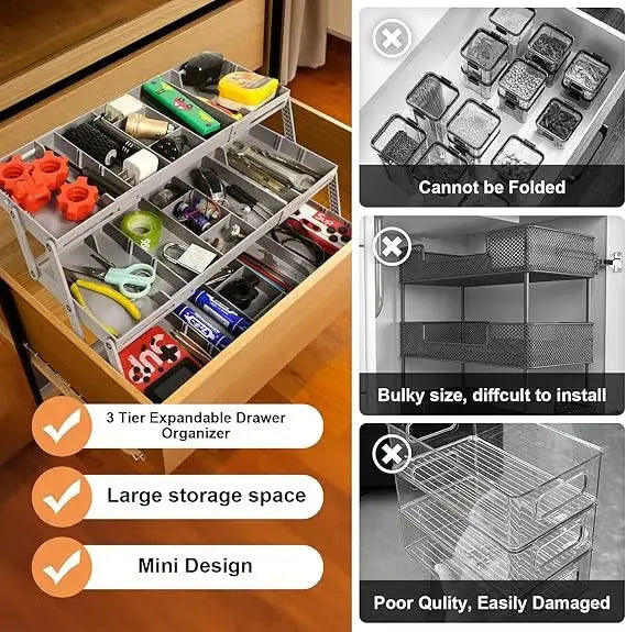 3-Tier Smart Drawer Organizer – Optimizes Storage Space Homezys