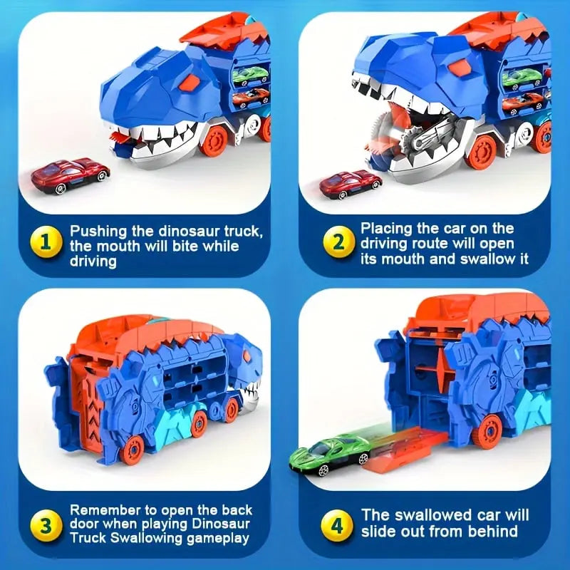 Dinosaur Transporter – Foldable Race Track with Metal Cars Homezys