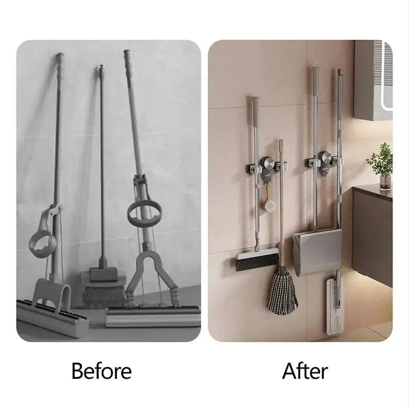 Broom clip with suction cups - Space-saving wall bracket with adjustable hooks Zorenza