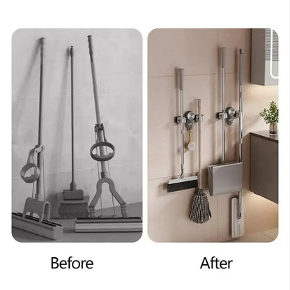 Broom clip with suction cups - Space-saving wall bracket with adjustable hooks Zorenza