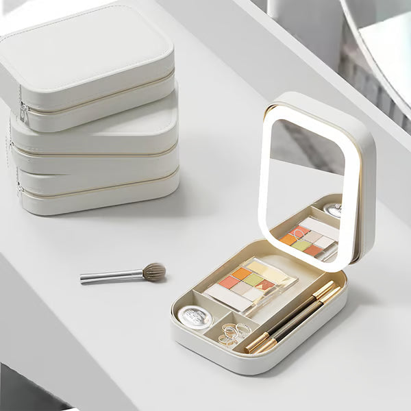 Portable Makeup Organizer — Compact LED Mirror with Adjustable Lighting Homezys