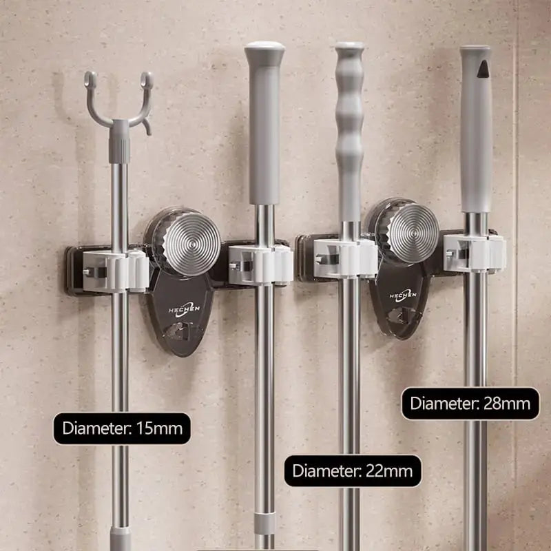 Broom clip with suction cups - Space-saving wall bracket with adjustable hooks Zorenza