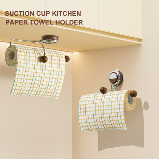 Drill-Free Paper Towel Holder – Kitchen Organizer with Suction Cup and Spring Rod Homezys