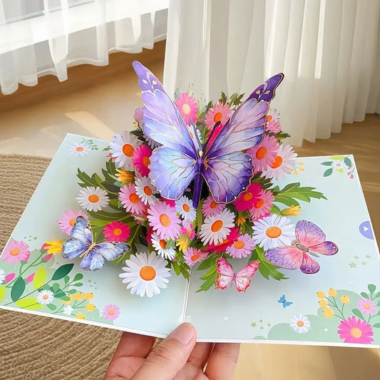 🦋 Vibrant 3D Butterfly & Daisy Pop-Up Greeting Card Zorenza