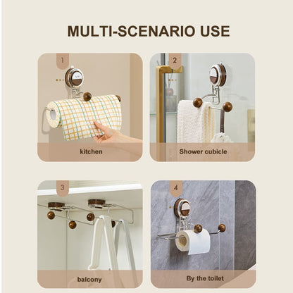 Drill-Free Paper Towel Holder – Kitchen Organizer with Suction Cup and Spring Rod Homezys