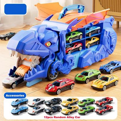 Dinosaur Transporter – Foldable Race Track with Metal Cars Homezys