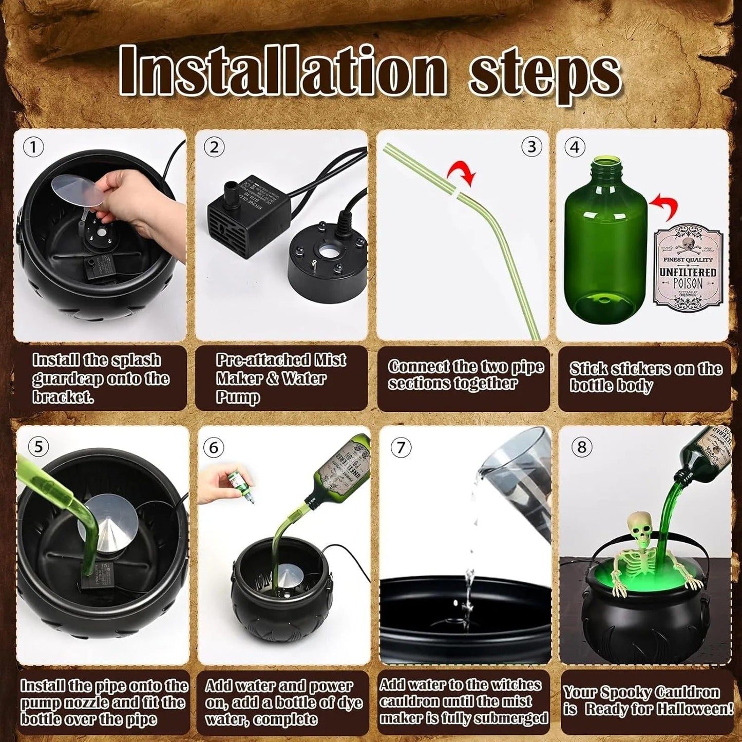 Spooky witch’s cauldron – Fog and floating magic bottle feature Homezys