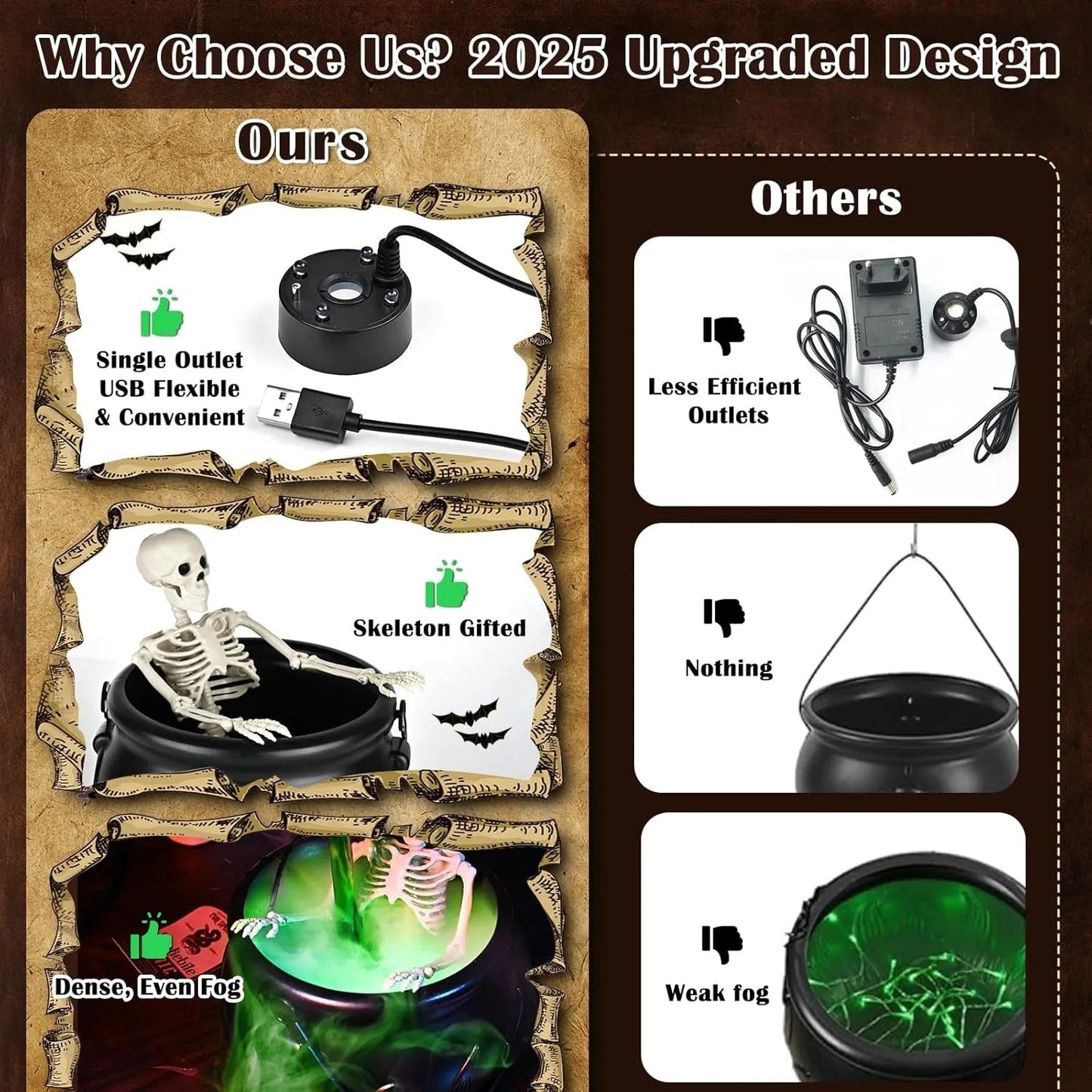 Spooky witch’s cauldron – Fog and floating magic bottle feature Homezys