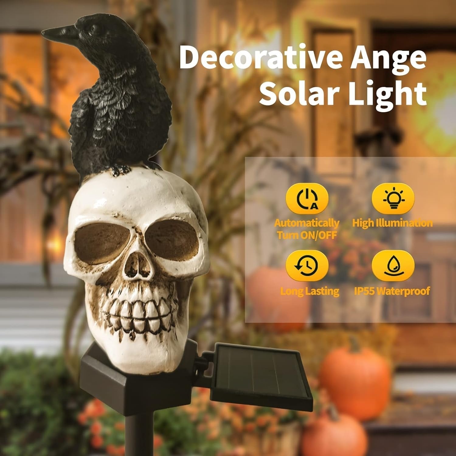 Solar Totenkopf-Licht mit Krähe — 6–10 Std. stabile Nachtbeleuchtung Mivoza Deutschland