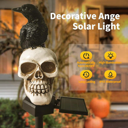 Solar Totenkopf-Licht mit Krähe — 6–10 Std. stabile Nachtbeleuchtung Mivoza Deutschland