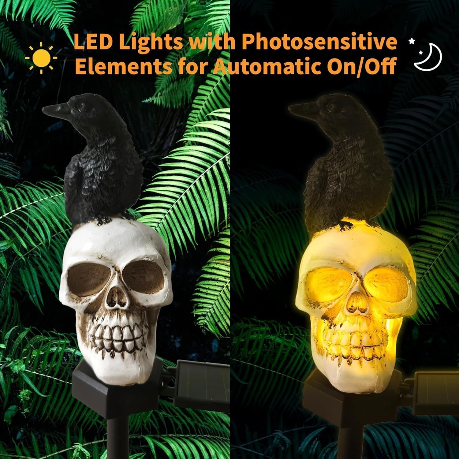 Solar Totenkopf-Licht mit Krähe — 6–10 Std. stabile Nachtbeleuchtung Mivoza Deutschland