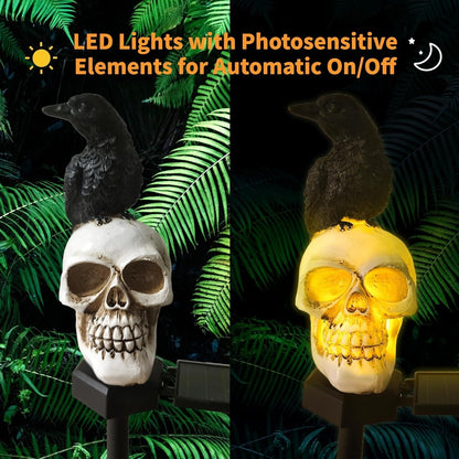 Solar Totenkopf-Licht mit Krähe — 6–10 Std. stabile Nachtbeleuchtung Mivoza Deutschland